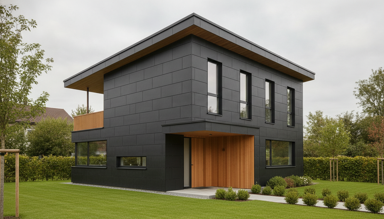 Haus mit dunkler Gebäudehülle