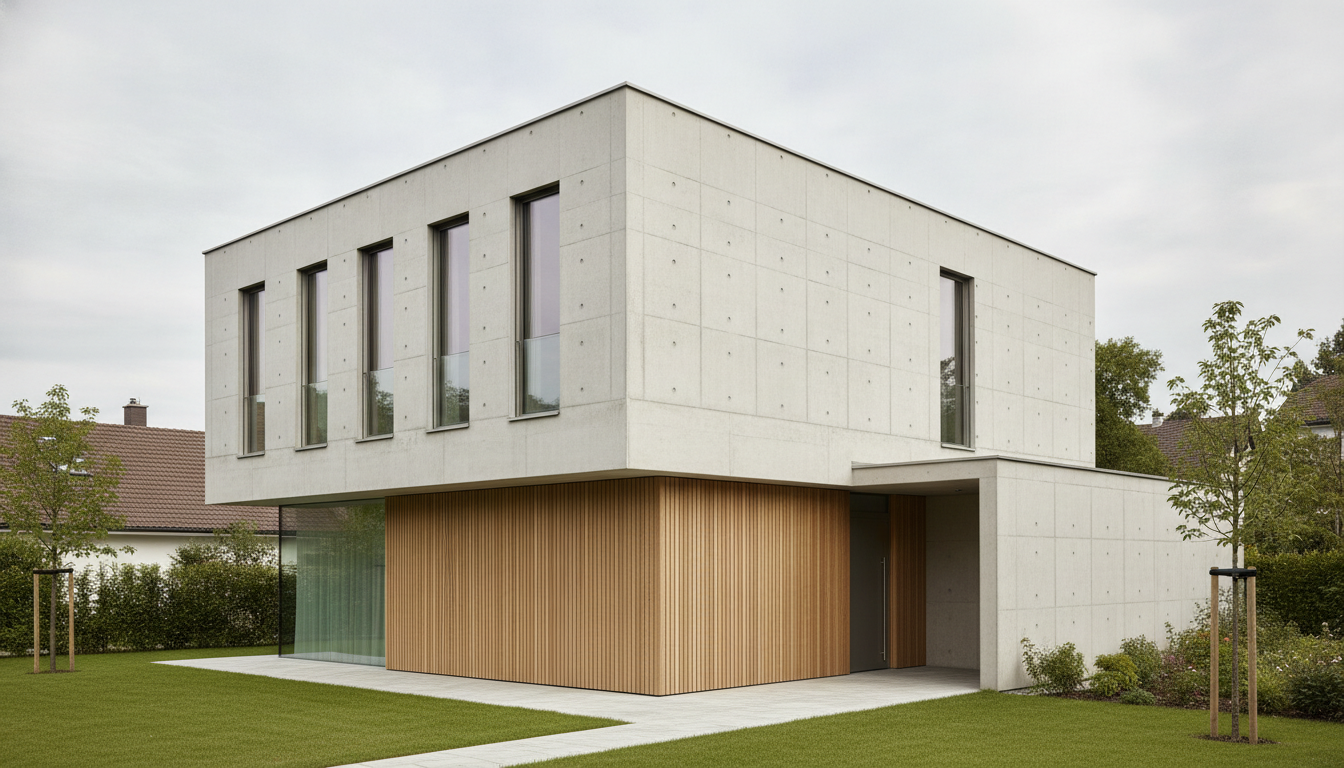 Haus mit Sichtbeton und Holz